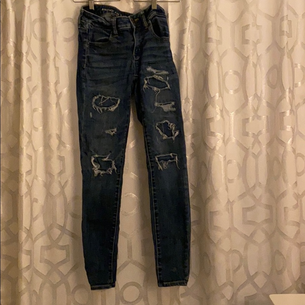 AEDark Wash Half-Ripped Next Level Stretch Jegging